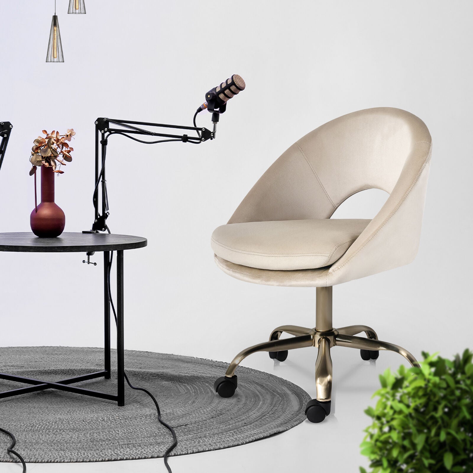 Office Desk Chair - Velvet Home Office Swivel Computer Seat COVE CREAM V274-FT-VOC-004GD-CR