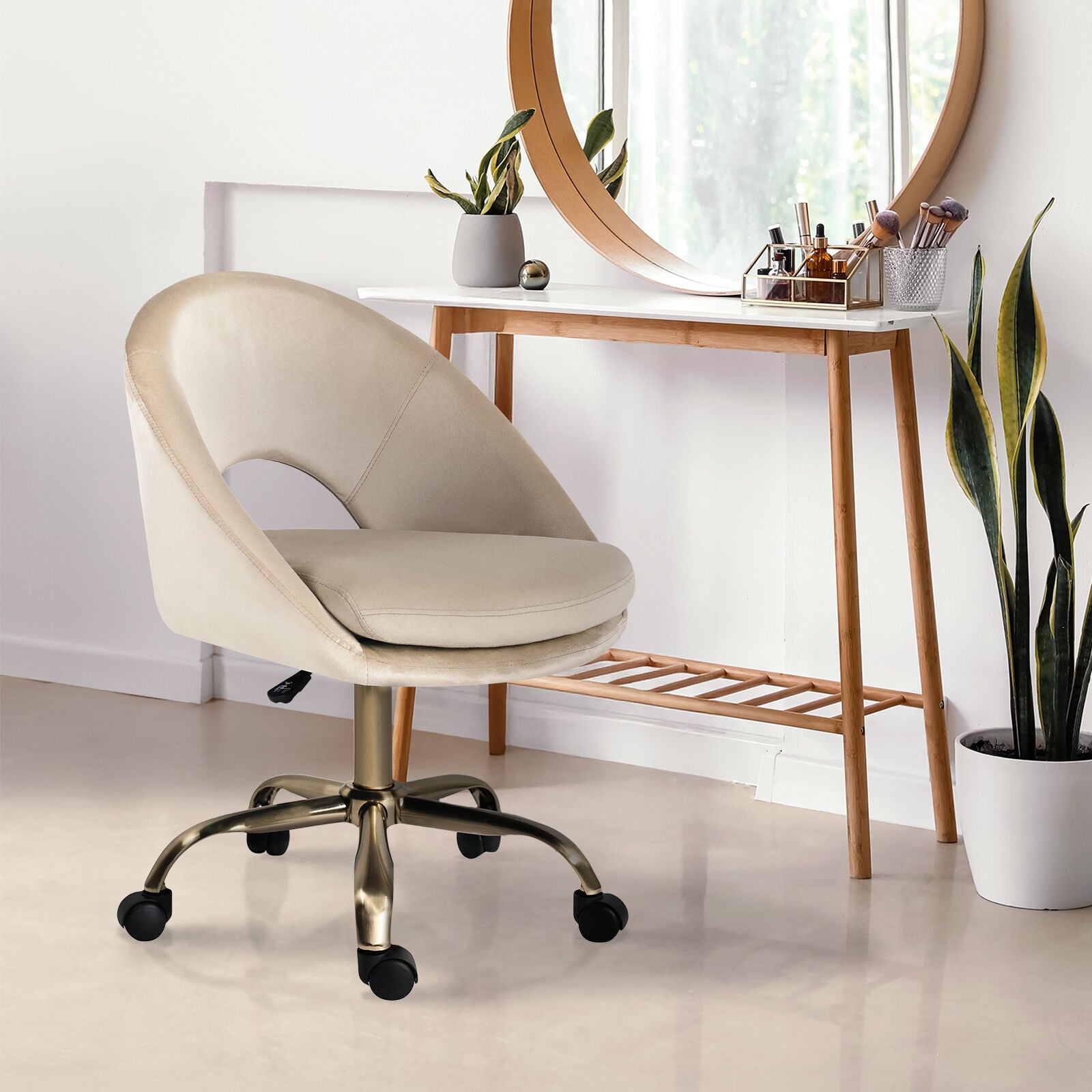 Office Desk Chair - Velvet Home Office Swivel Computer Seat COVE CREAM V274-FT-VOC-004GD-CR