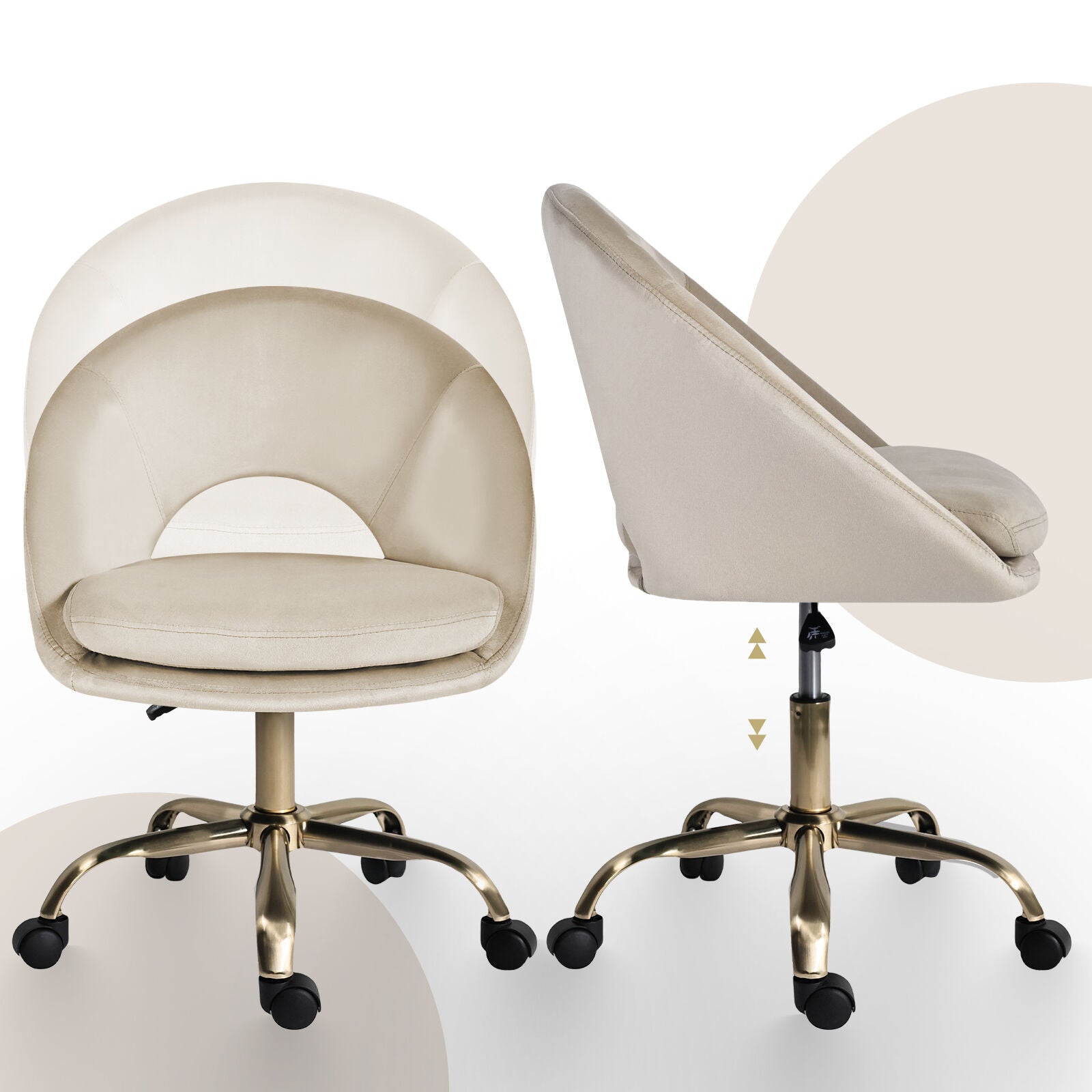 Office Desk Chair - Velvet Home Office Swivel Computer Seat COVE CREAM V274-FT-VOC-004GD-CR