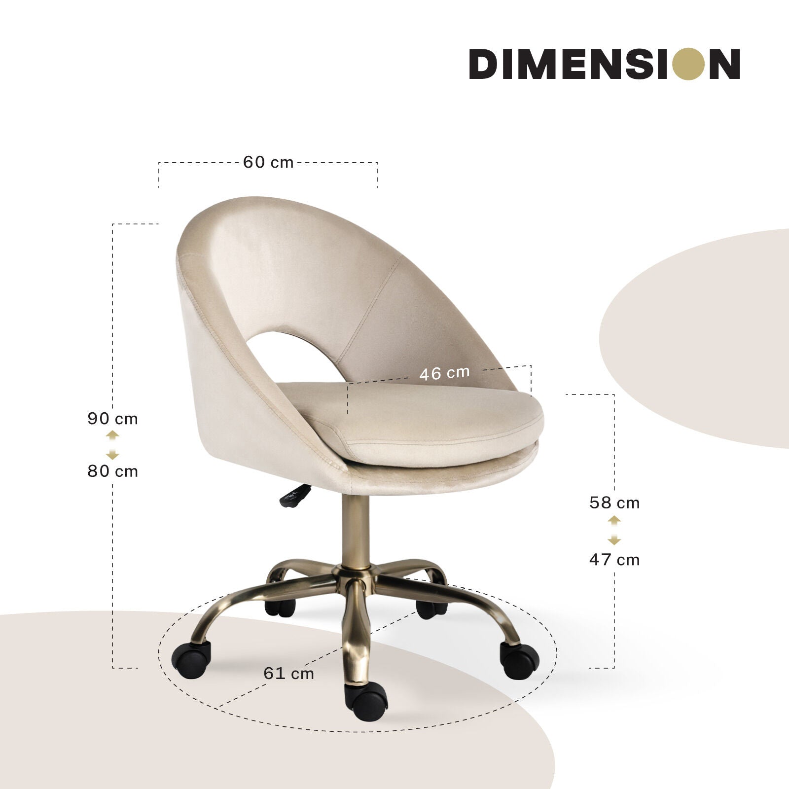 Office Desk Chair - Velvet Home Office Swivel Computer Seat COVE CREAM V274-FT-VOC-004GD-CR