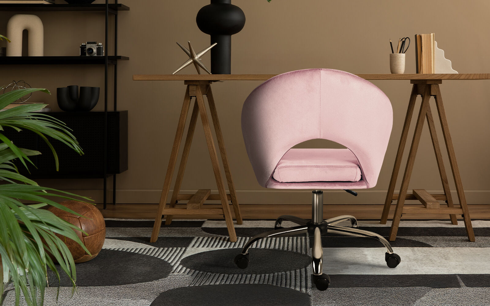 Office Desk Chair - Velvet Home Office Swivel Computer Seat COVE PINK V274-FT-VOC-004GD-PK