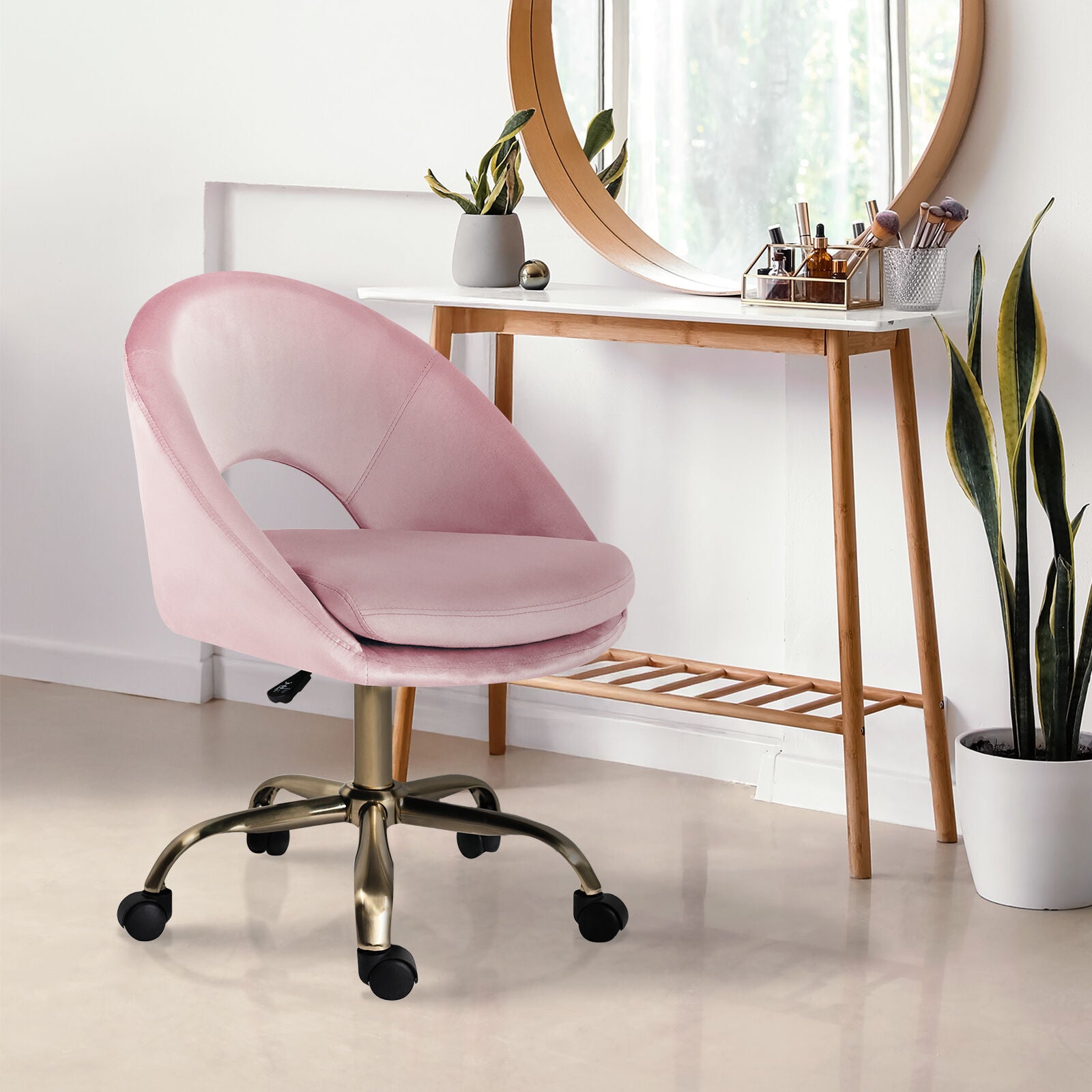 Office Desk Chair - Velvet Home Office Swivel Computer Seat COVE PINK V274-FT-VOC-004GD-PK