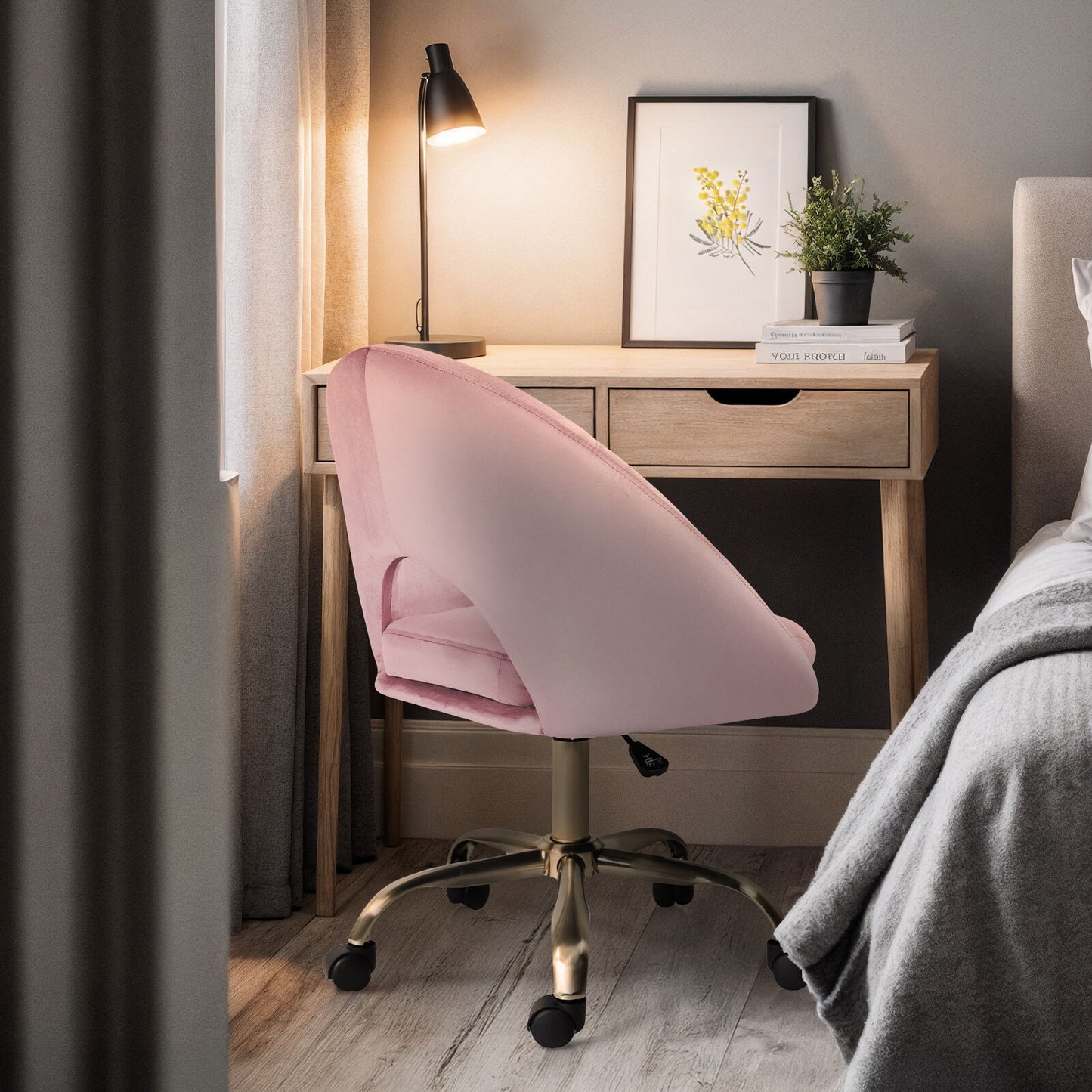 Office Desk Chair - Velvet Home Office Swivel Computer Seat COVE PINK V274-FT-VOC-004GD-PK