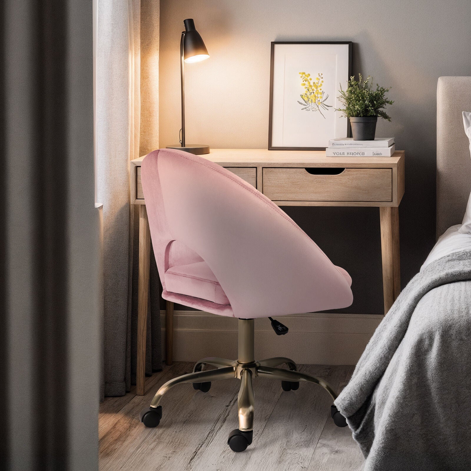Office Desk Chair - Velvet Home Office Swivel Computer Seat COVE PINK V274-FT-VOC-004GD-PK