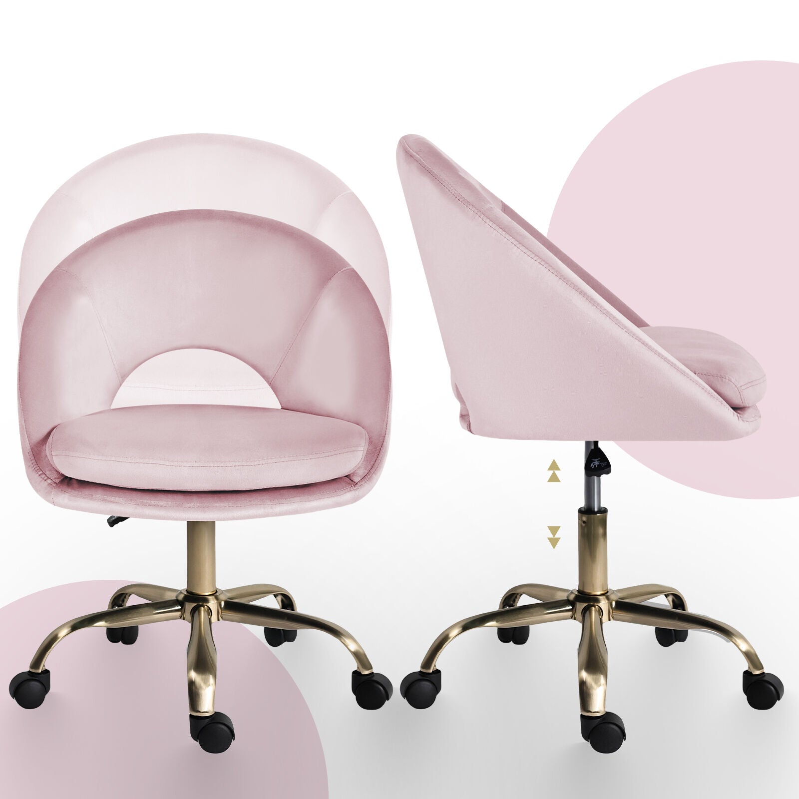 Office Desk Chair - Velvet Home Office Swivel Computer Seat COVE PINK V274-FT-VOC-004GD-PK