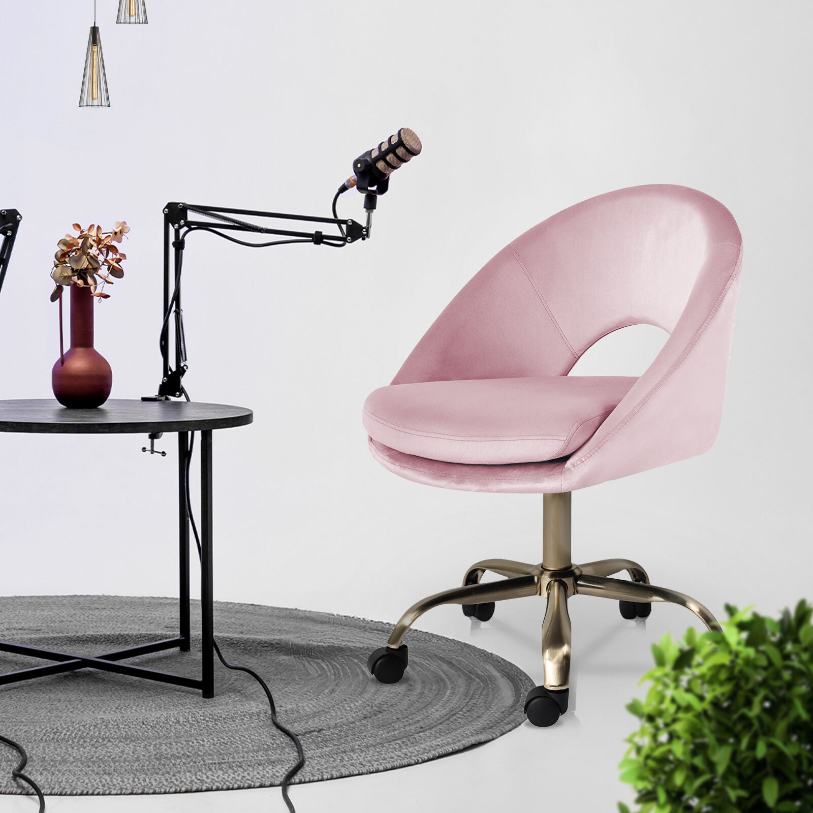 Office Desk Chair - Velvet Home Office Swivel Computer Seat COVE PINK V274-FT-VOC-004GD-PK