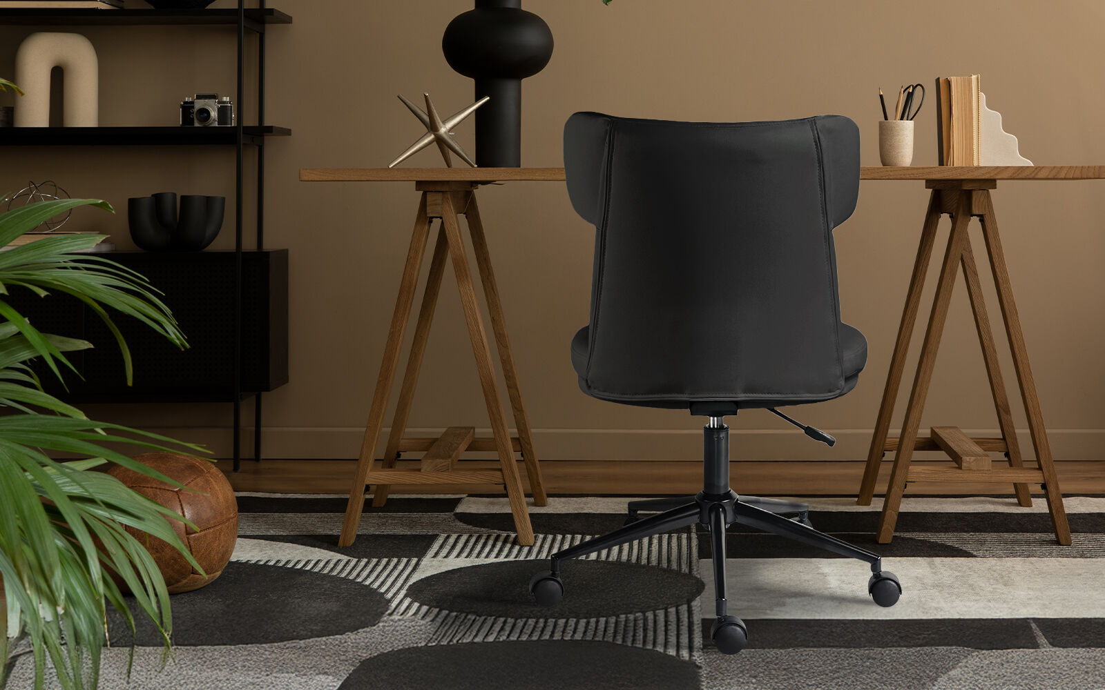 Office Desk Chair - PU Leather Home Office Swivel Chair Computer Seat BLACK V274-FT-VOC-005BK-BK