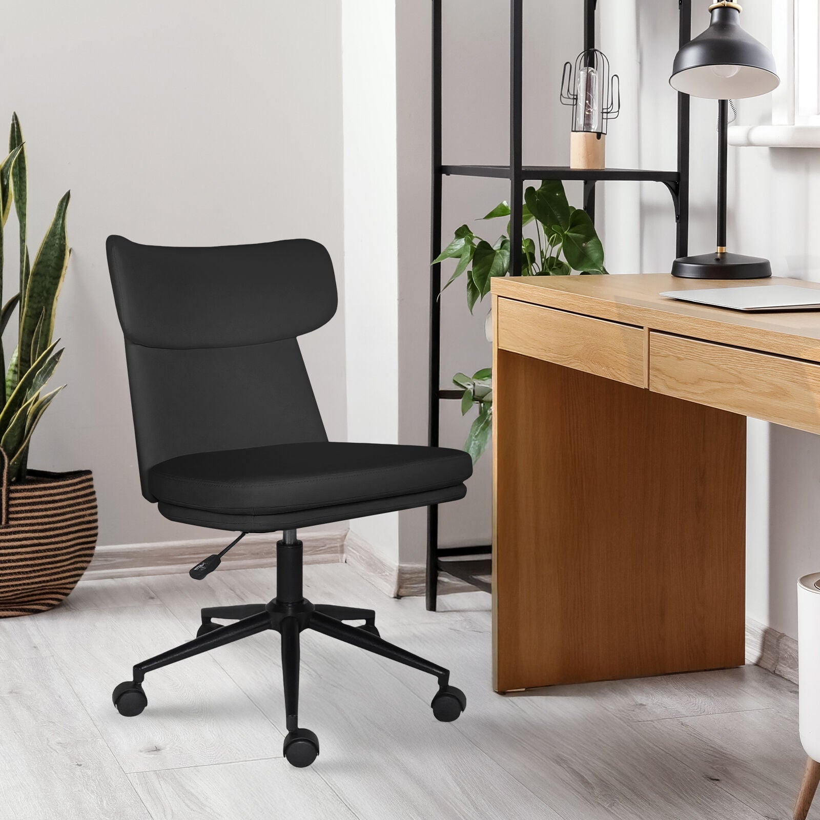 Office Desk Chair - PU Leather Home Office Swivel Chair Computer Seat BLACK V274-FT-VOC-005BK-BK