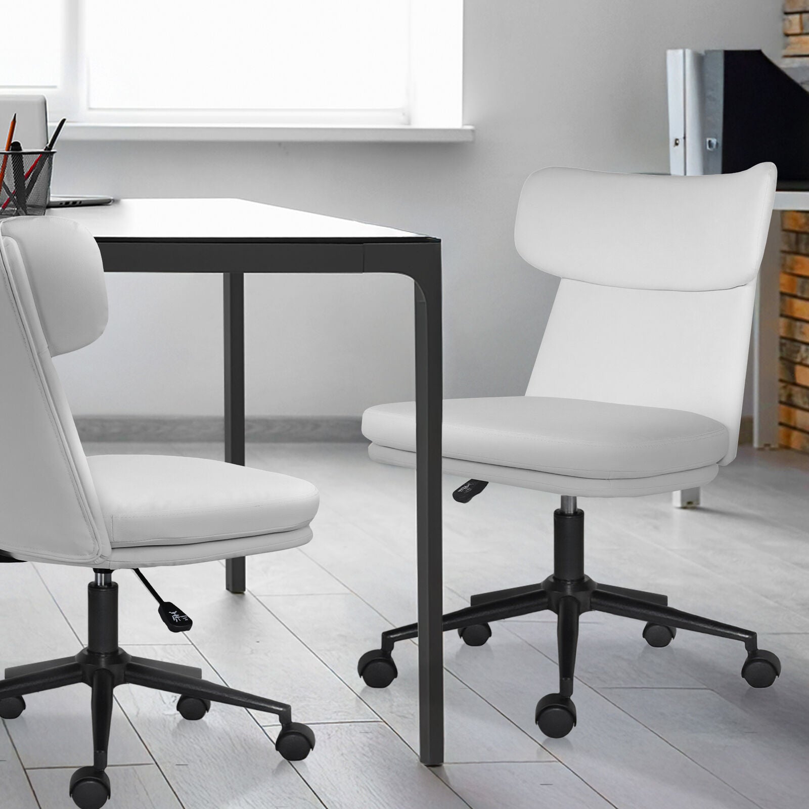 Office Desk Chair - PU Leather Home Office Swivel Chair Computer Seat WHITE V274-FT-VOC-005BK-WH