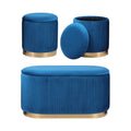 3 Piece Set Storage Ottoman - Blanket Box Velvet Padded Bench Stool FAYE BLUE V274-FT-VR-162VA-BU3