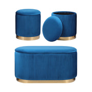 3 Piece Set Storage Ottoman - Blanket Box Velvet Padded Bench Stool FAYE BLUE V274-FT-VR-162VA-BU3