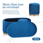 3 Piece Set Storage Ottoman - Blanket Box Velvet Padded Bench Stool FAYE BLUE V274-FT-VR-162VA-BU3