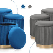 3 Piece Set Storage Ottoman - Blanket Box Velvet Padded Bench Stool FAYE BLUE V274-FT-VR-162VA-BU3