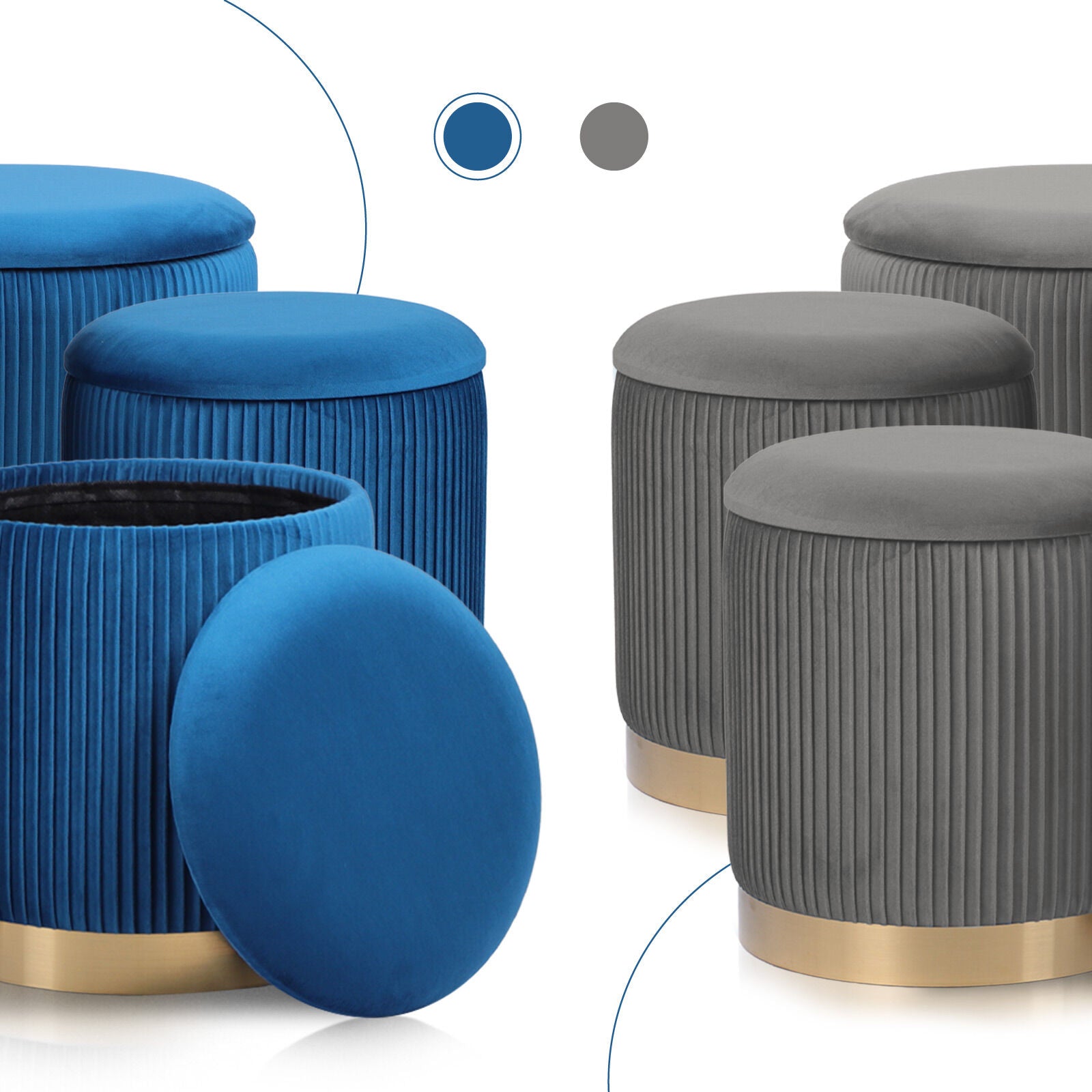 3 Piece Set Storage Ottoman - Blanket Box Velvet Padded Bench Stool FAYE BLUE V274-FT-VR-162VA-BU3