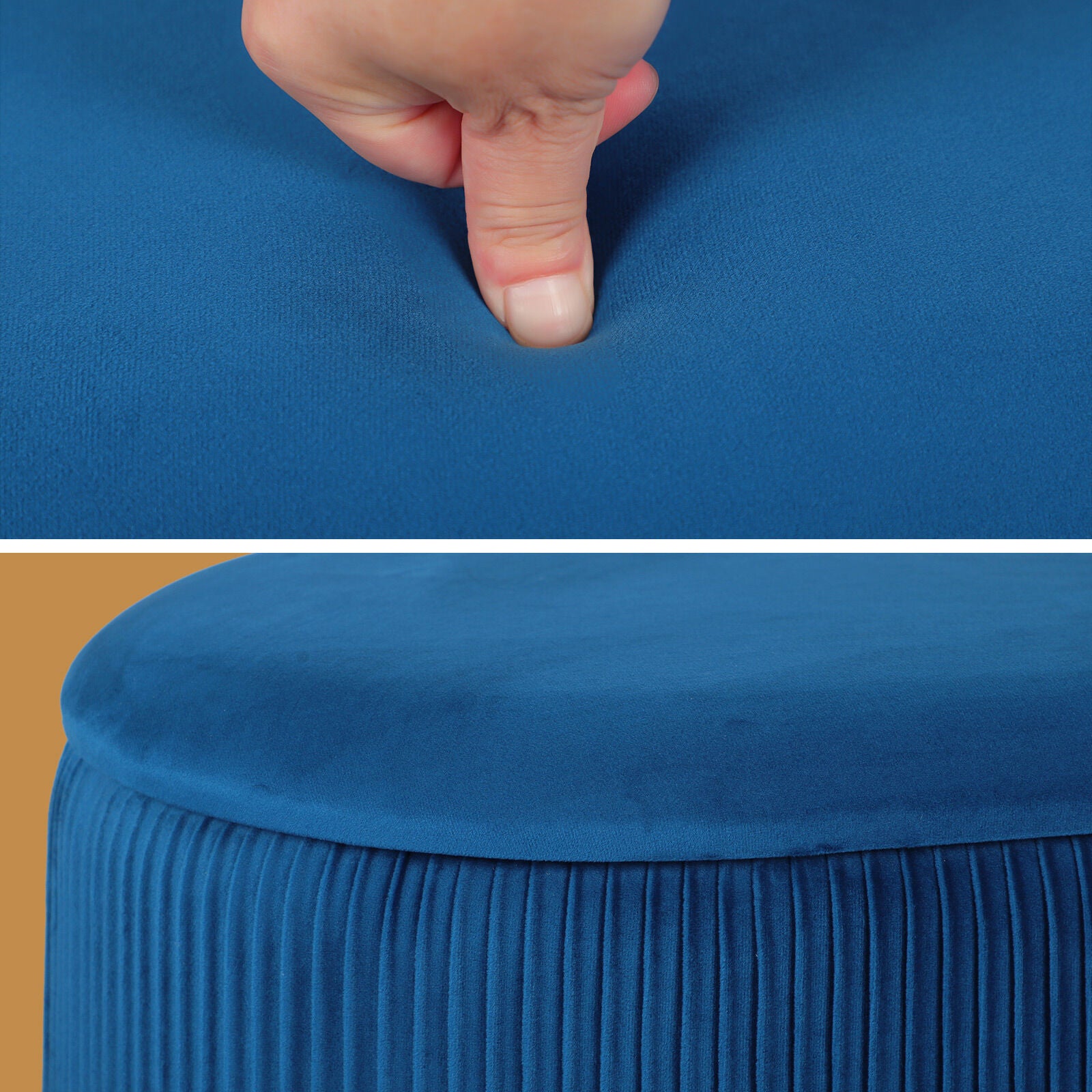3 Piece Set Storage Ottoman - Blanket Box Velvet Padded Bench Stool FAYE BLUE V274-FT-VR-162VA-BU3