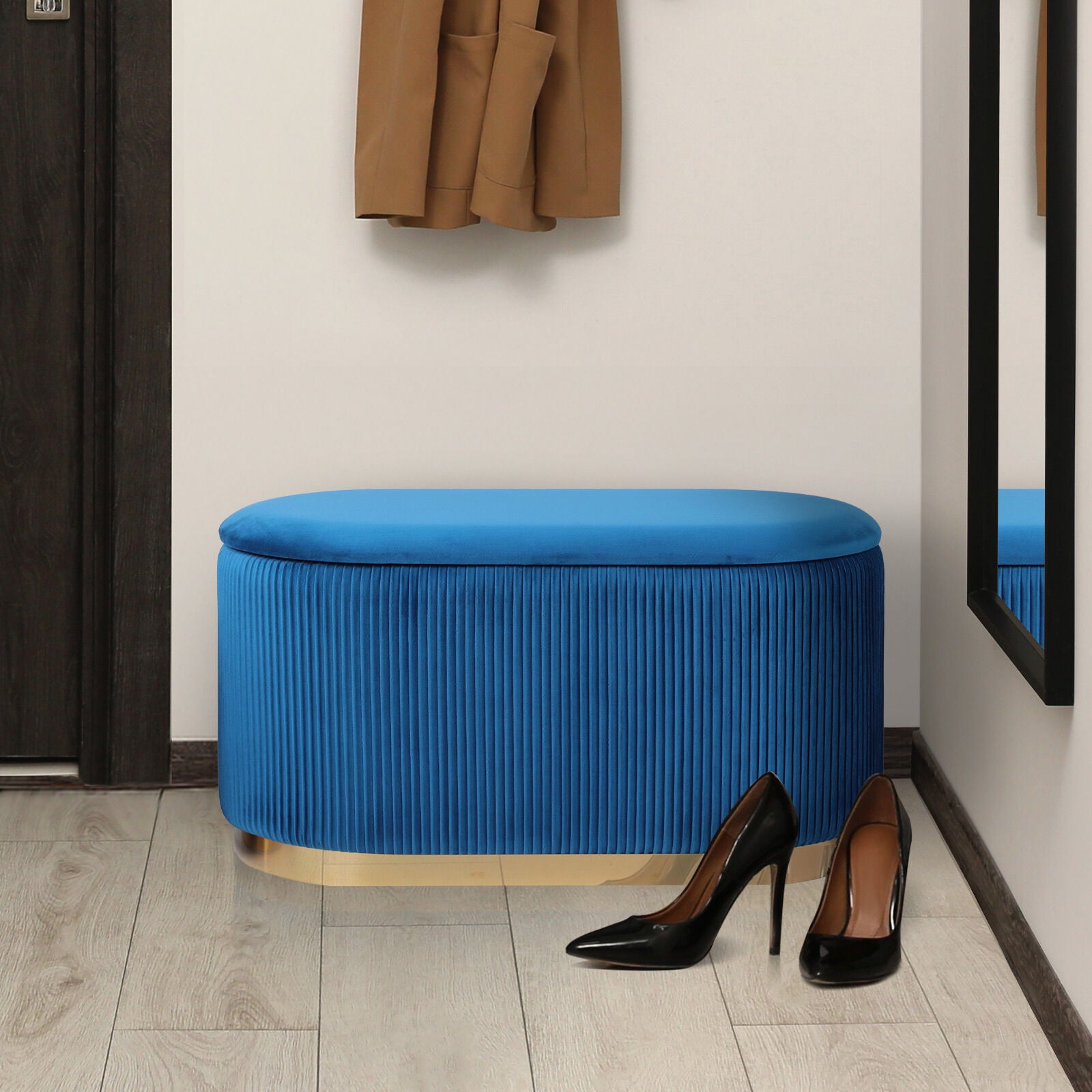 3 Piece Set Storage Ottoman - Blanket Box Velvet Padded Bench Stool FAYE BLUE V274-FT-VR-162VA-BU3