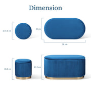 3 Piece Set Storage Ottoman - Blanket Box Velvet Padded Bench Stool FAYE BLUE V274-FT-VR-162VA-BU3