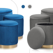 3 Piece Set Storage Ottoman - Blanket Box Velvet Padded Bench Stool FAYE GREY V274-FT-VR-162VA-GY3