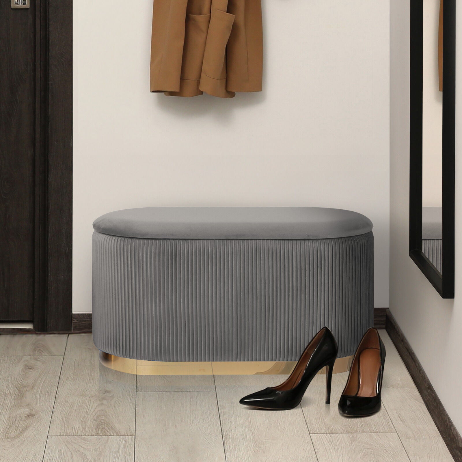 3 Piece Set Storage Ottoman - Blanket Box Velvet Padded Bench Stool FAYE GREY V274-FT-VR-162VA-GY3