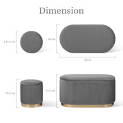 3 Piece Set Storage Ottoman - Blanket Box Velvet Padded Bench Stool FAYE GREY V274-FT-VR-162VA-GY3