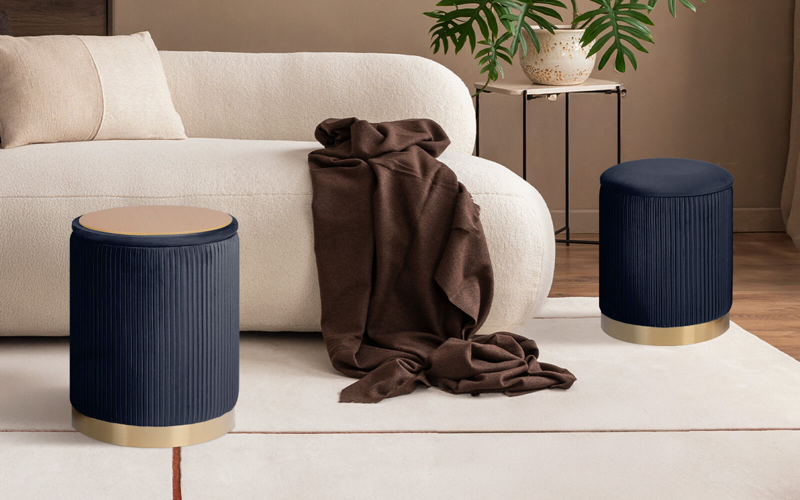 2X Side Table Storage Ottoman - Velvet Stool MIRA Black V274-FT-VR-205VASS-BK