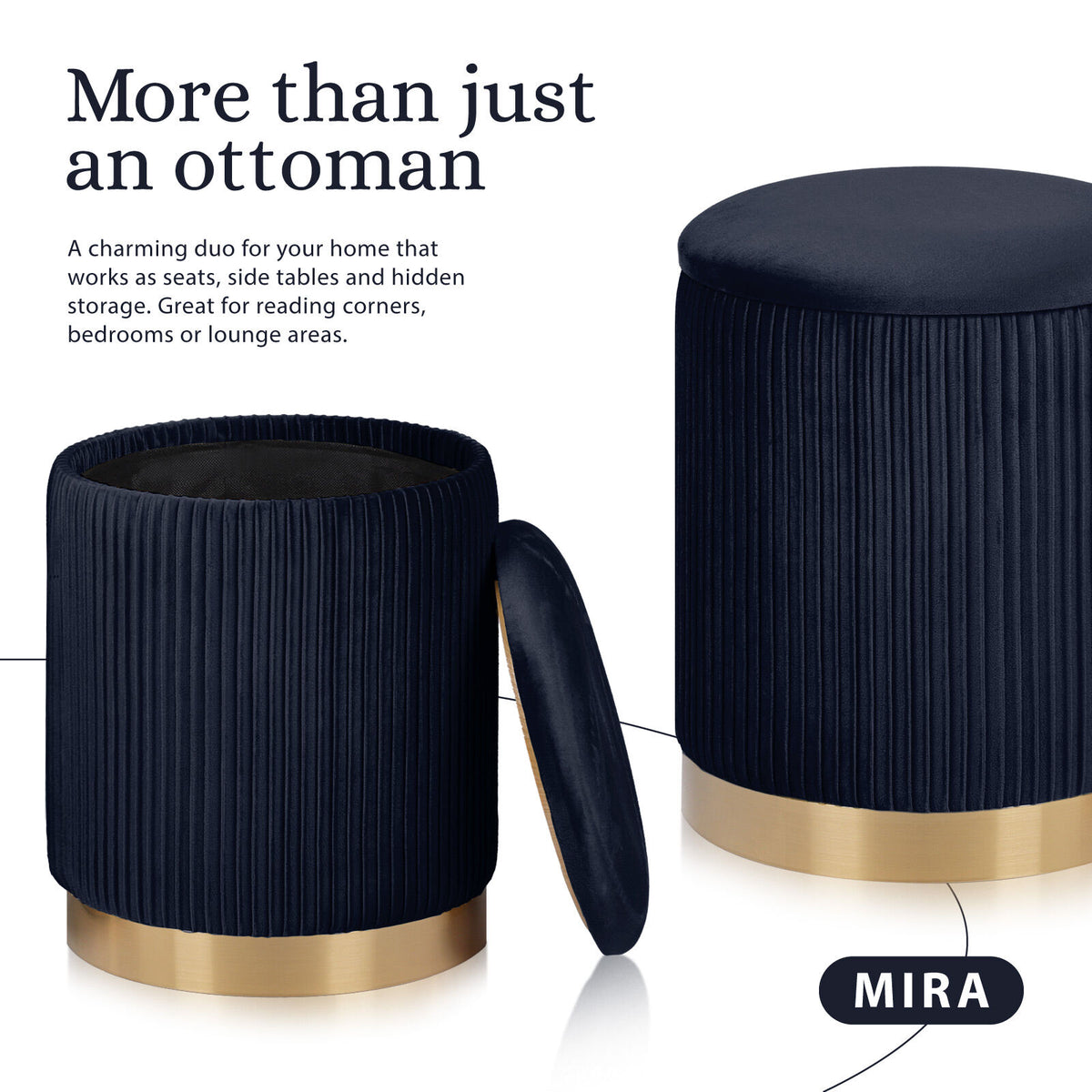 2X Side Table Storage Ottoman - Velvet Stool MIRA Black V274-FT-VR-205VASS-BK