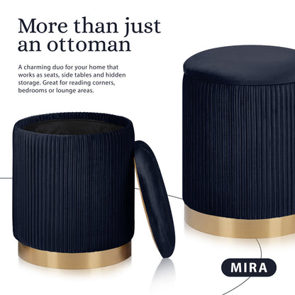 2X Side Table Storage Ottoman - Velvet Stool MIRA Black V274-FT-VR-205VASS-BK