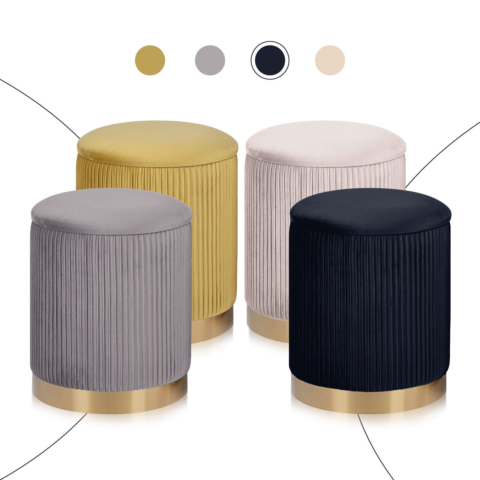 2X Side Table Storage Ottoman - Velvet Stool MIRA Black V274-FT-VR-205VASS-BK