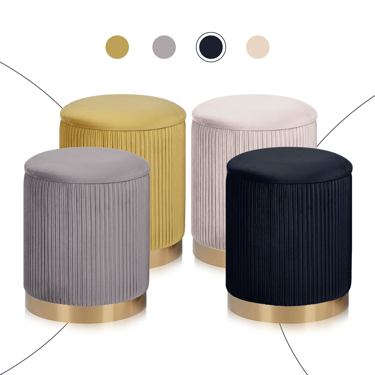 2X Side Table Storage Ottoman - Velvet Stool MIRA Black V274-FT-VR-205VASS-BK