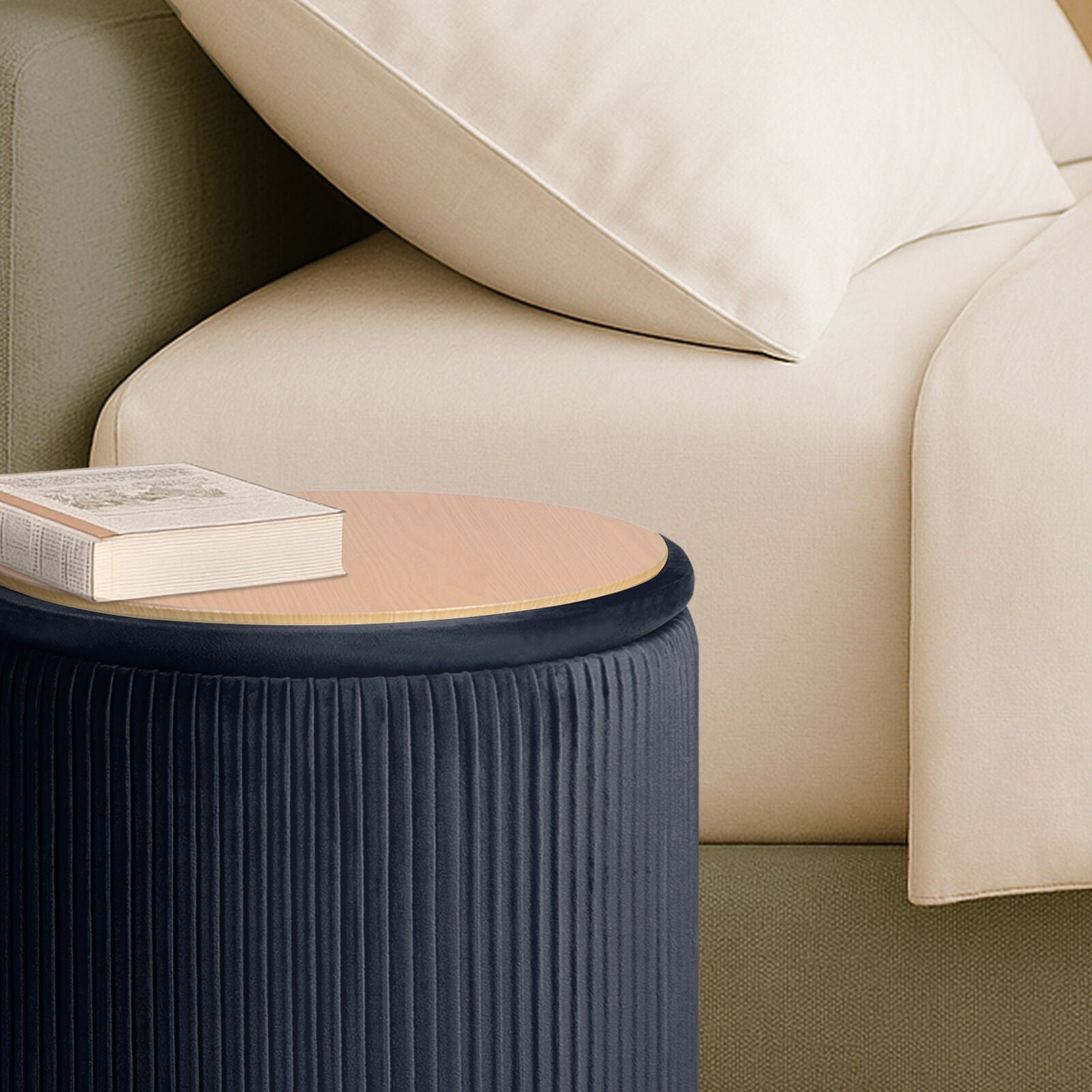 2X Side Table Storage Ottoman - Velvet Stool MIRA Black V274-FT-VR-205VASS-BK