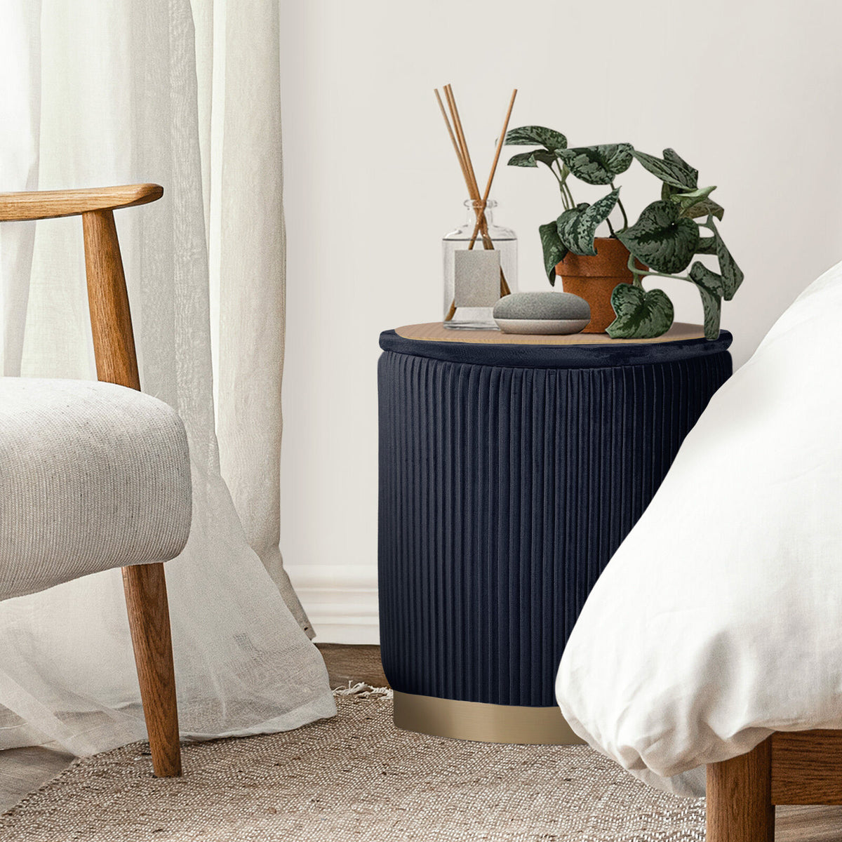 2X Side Table Storage Ottoman - Velvet Stool MIRA Black V274-FT-VR-205VASS-BK