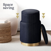 2X Side Table Storage Ottoman - Velvet Stool MIRA Black V274-FT-VR-205VASS-BK