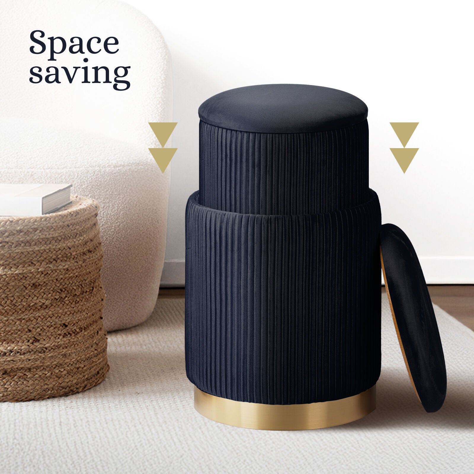 2X Side Table Storage Ottoman - Velvet Stool MIRA Black V274-FT-VR-205VASS-BK