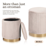 2X Side Table Storage Ottoman - Velvet Stool MIRA Cream V274-FT-VR-205VASS-CR