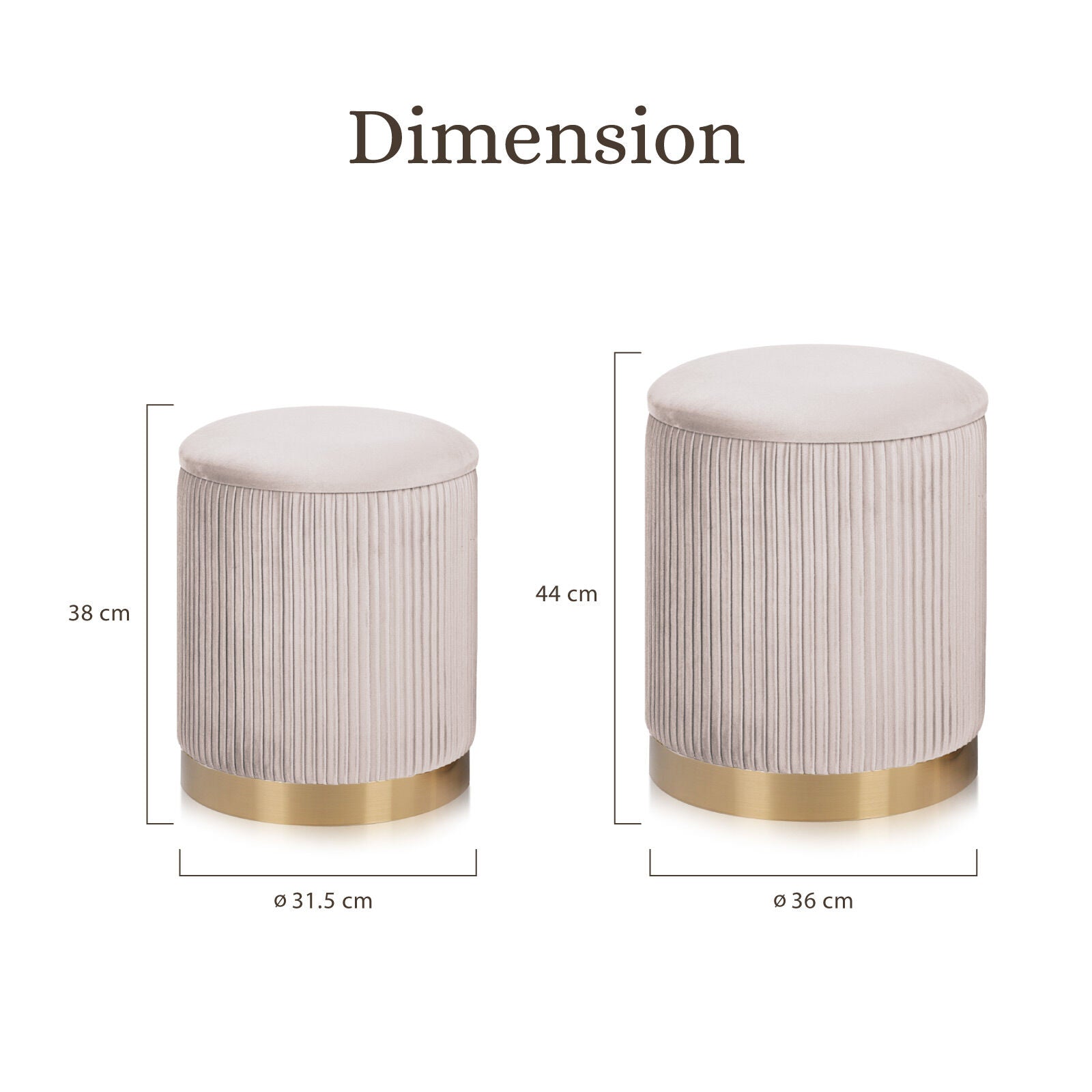 2X Side Table Storage Ottoman - Velvet Stool MIRA Cream V274-FT-VR-205VASS-CR