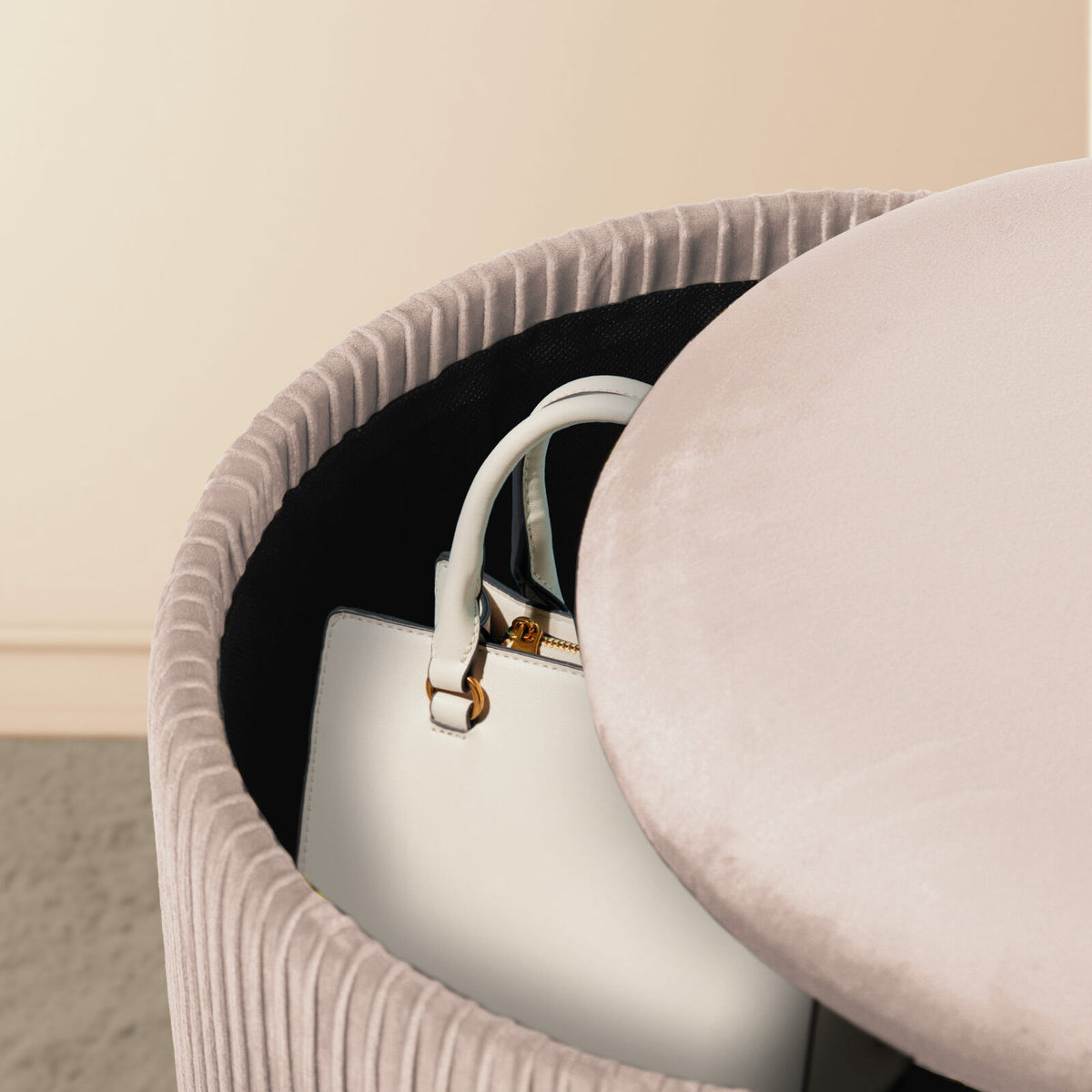 2X Side Table Storage Ottoman - Velvet Stool MIRA Cream V274-FT-VR-205VASS-CR