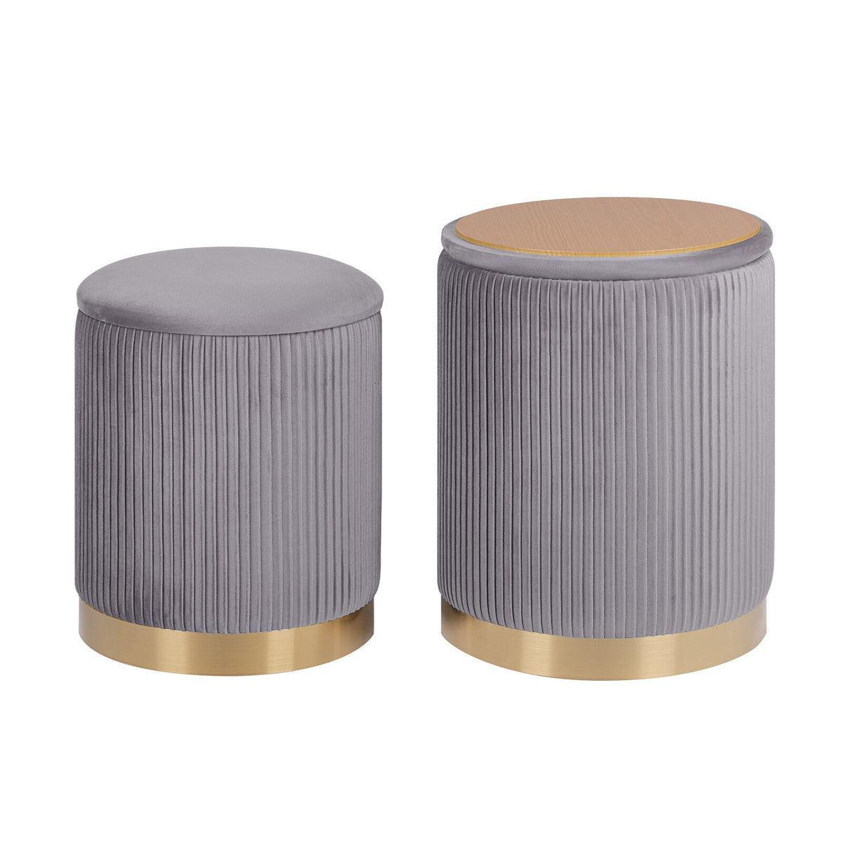 2X Side Table Storage Ottoman - Velvet Stool MIRA Grey V274-FT-VR-205VASS-GY