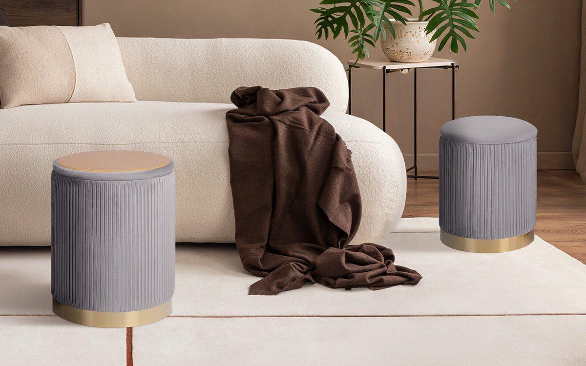 2X Side Table Storage Ottoman - Velvet Stool MIRA Grey V274-FT-VR-205VASS-GY