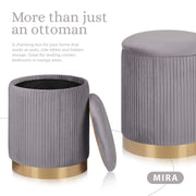 2X Side Table Storage Ottoman - Velvet Stool MIRA Grey V274-FT-VR-205VASS-GY