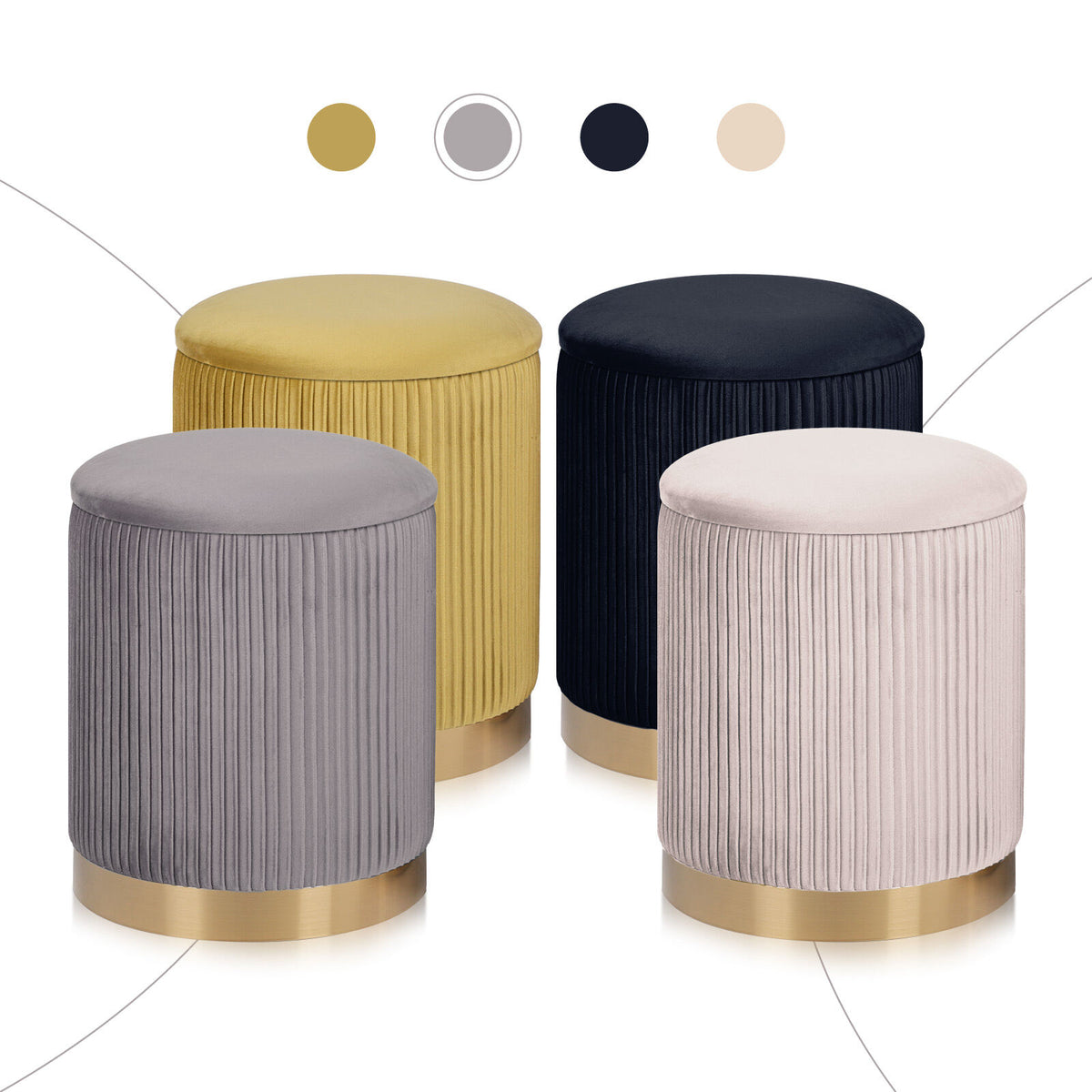 2X Side Table Storage Ottoman - Velvet Stool MIRA Grey V274-FT-VR-205VASS-GY