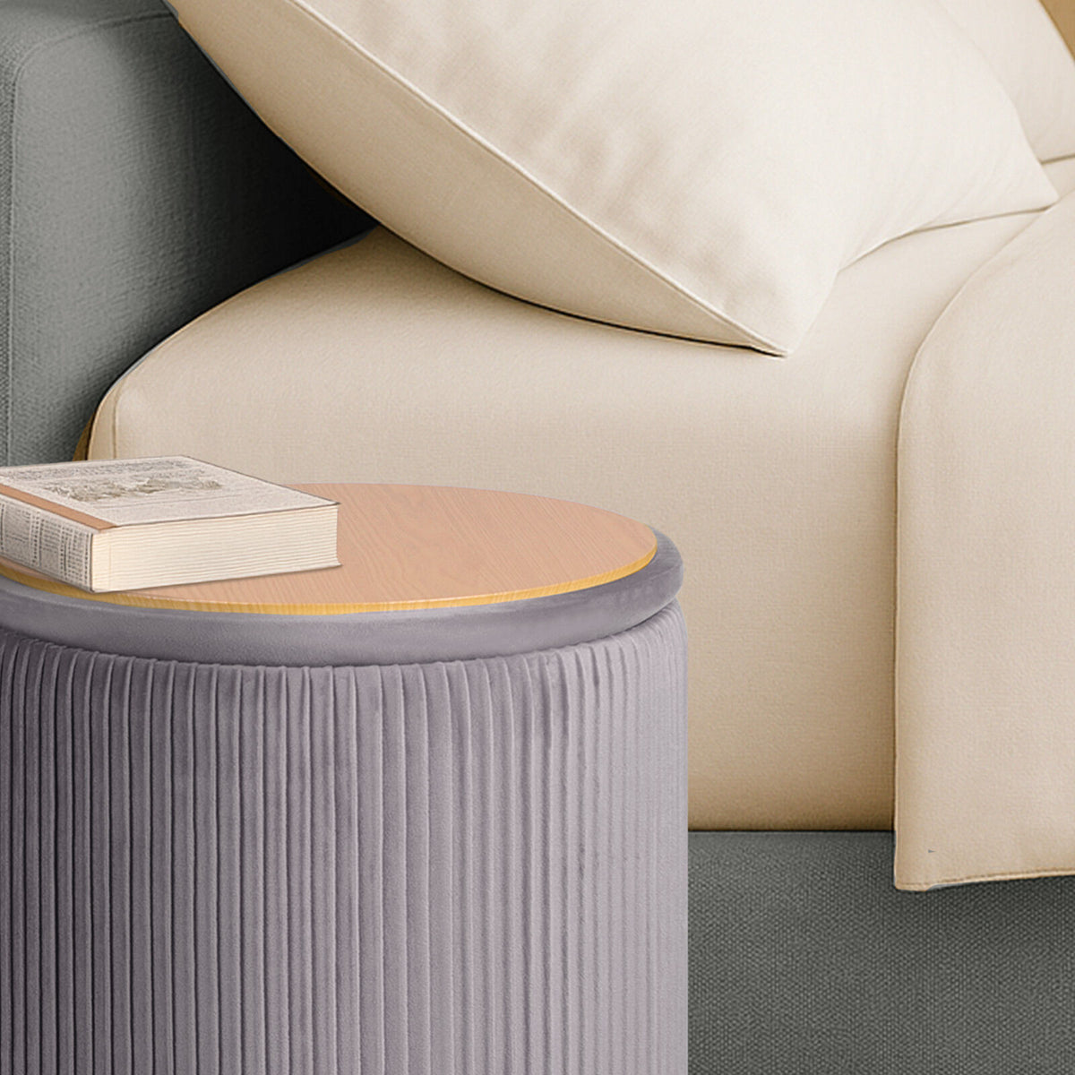2X Side Table Storage Ottoman - Velvet Stool MIRA Grey V274-FT-VR-205VASS-GY