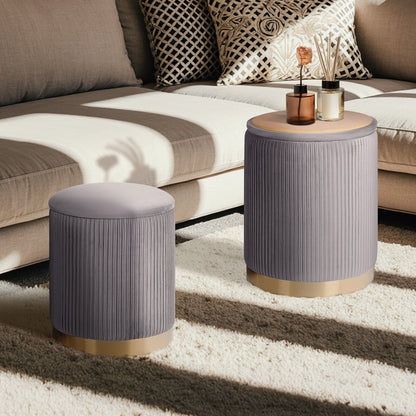 2X Side Table Storage Ottoman - Velvet Stool MIRA Grey V274-FT-VR-205VASS-GY