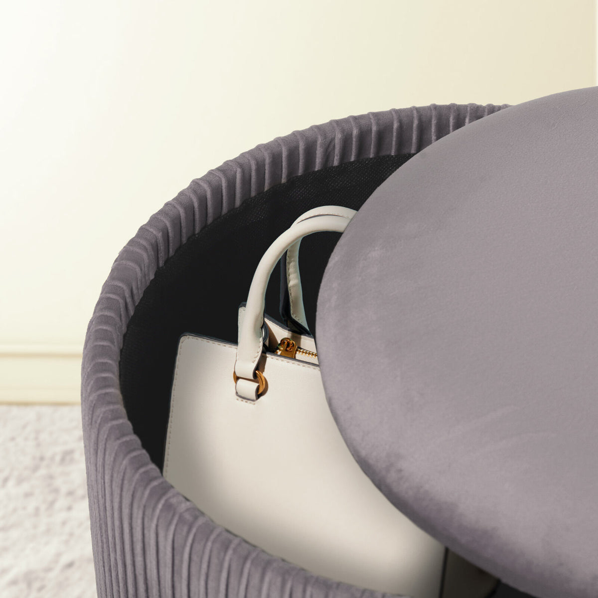 2X Side Table Storage Ottoman - Velvet Stool MIRA Grey V274-FT-VR-205VASS-GY