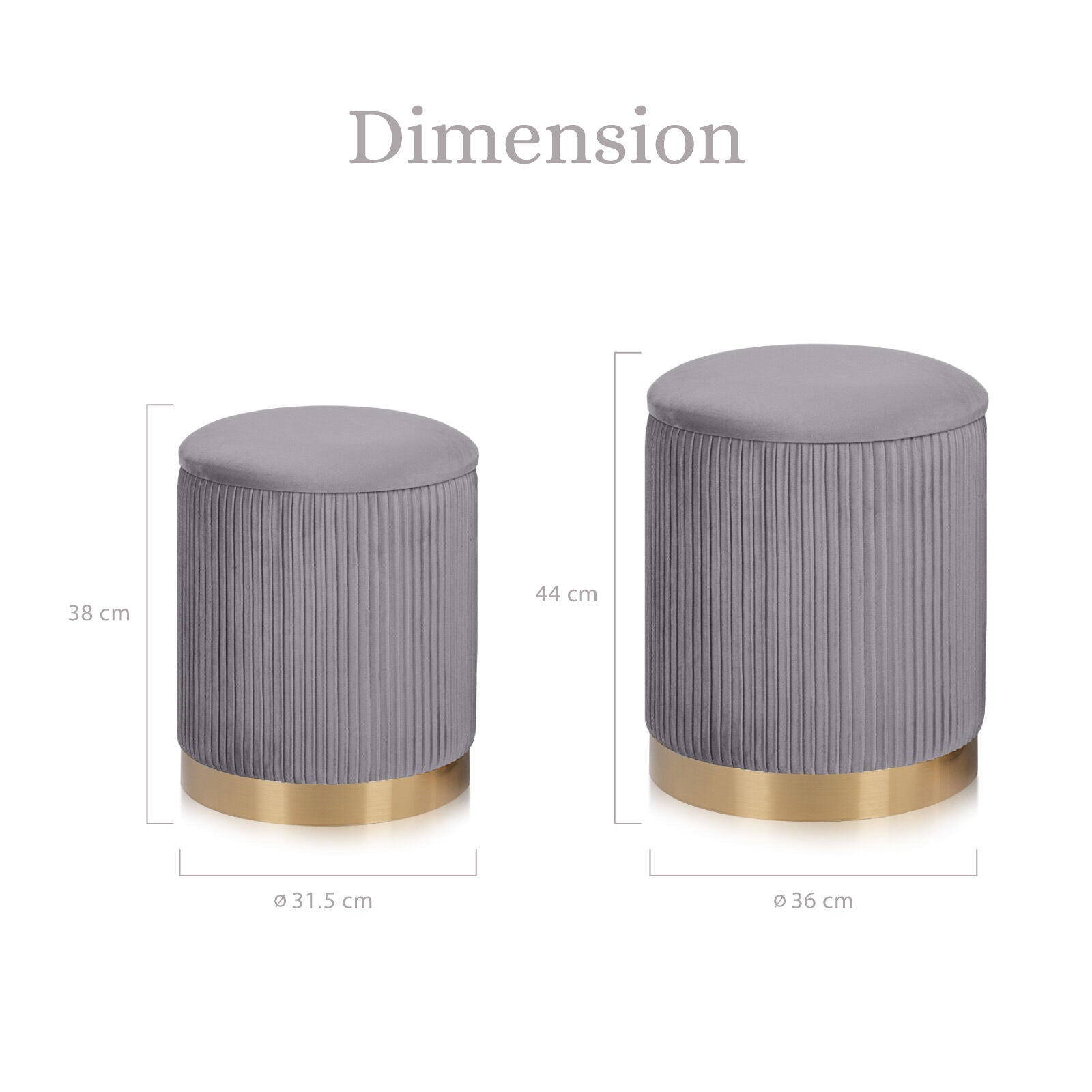 2X Side Table Storage Ottoman - Velvet Stool MIRA Grey V274-FT-VR-205VASS-GY