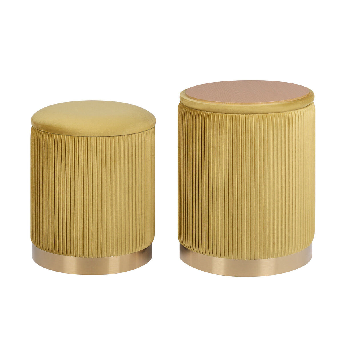 2X Side Table Storage Ottoman - Velvet Stool MIRA Mustard V274-FT-VR-205VASS-MY