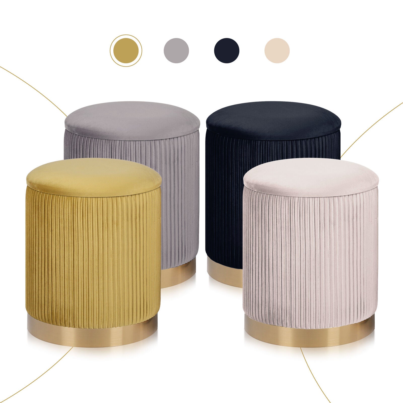 2X Side Table Storage Ottoman - Velvet Stool MIRA Mustard V274-FT-VR-205VASS-MY
