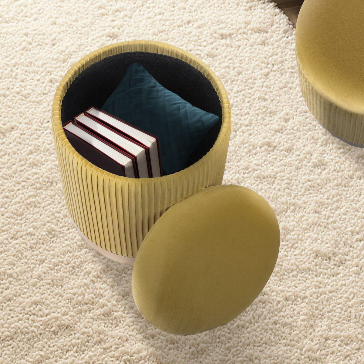 2X Side Table Storage Ottoman - Velvet Stool MIRA Mustard V274-FT-VR-205VASS-MY