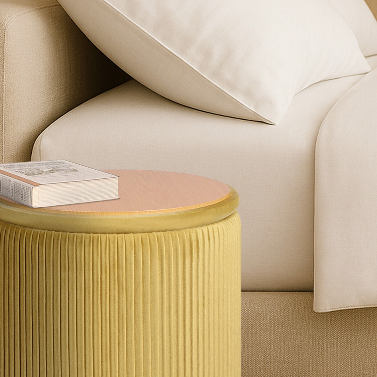 2X Side Table Storage Ottoman - Velvet Stool MIRA Mustard V274-FT-VR-205VASS-MY