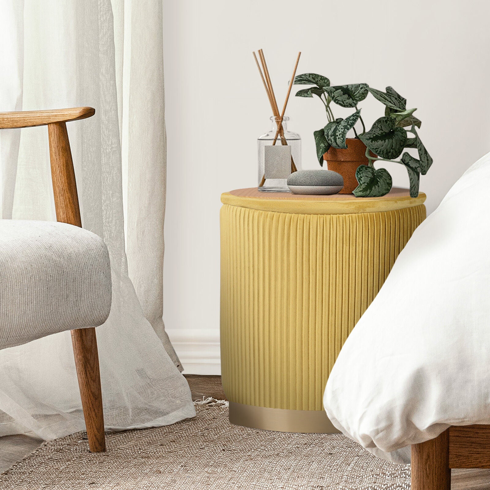 2X Side Table Storage Ottoman - Velvet Stool MIRA Mustard V274-FT-VR-205VASS-MY