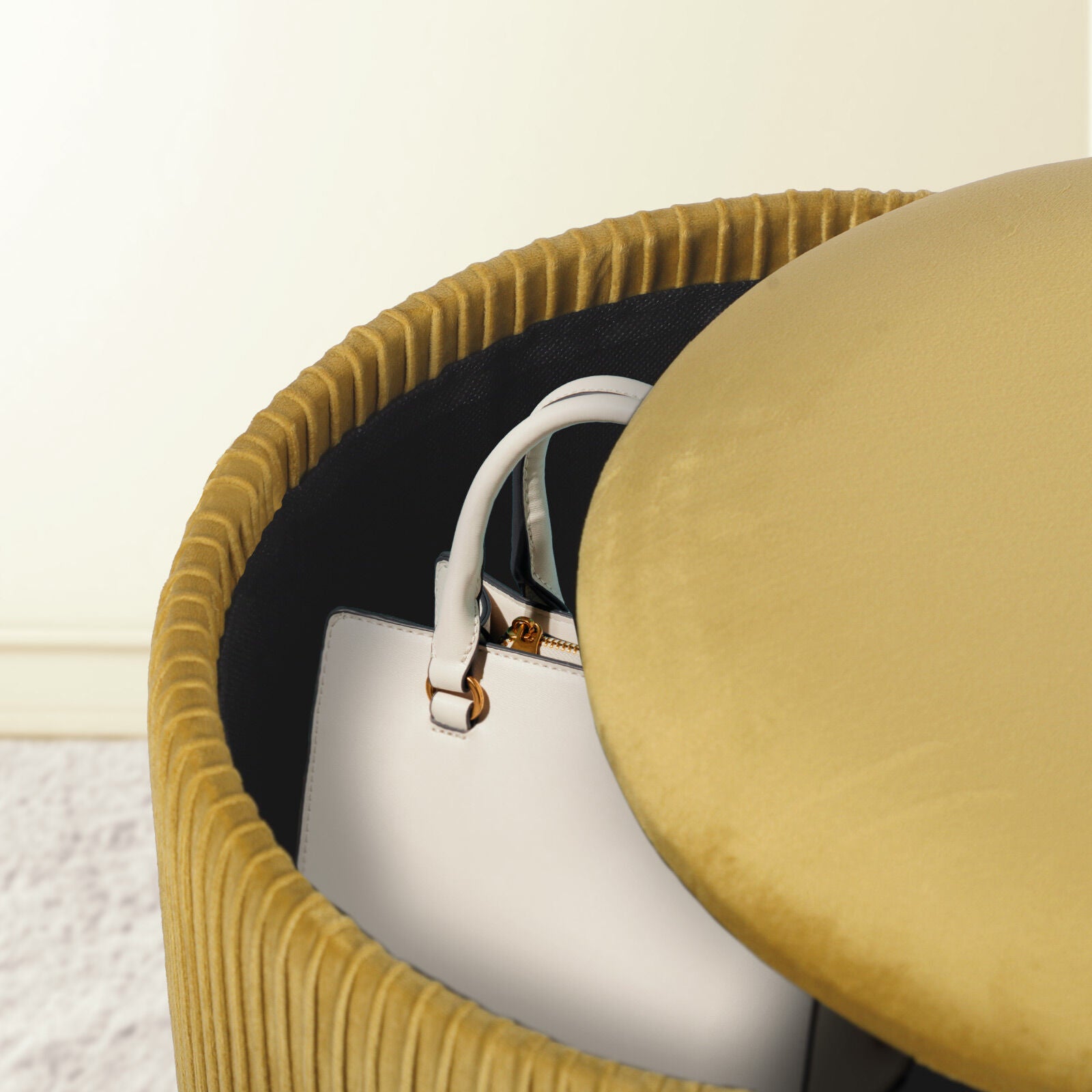 2X Side Table Storage Ottoman - Velvet Stool MIRA Mustard V274-FT-VR-205VASS-MY